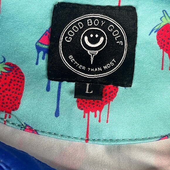Good Boy Golf Polo Performance Mens L Blue Watermelon Strawberry Shirt Graphic - Picture 4 of 11